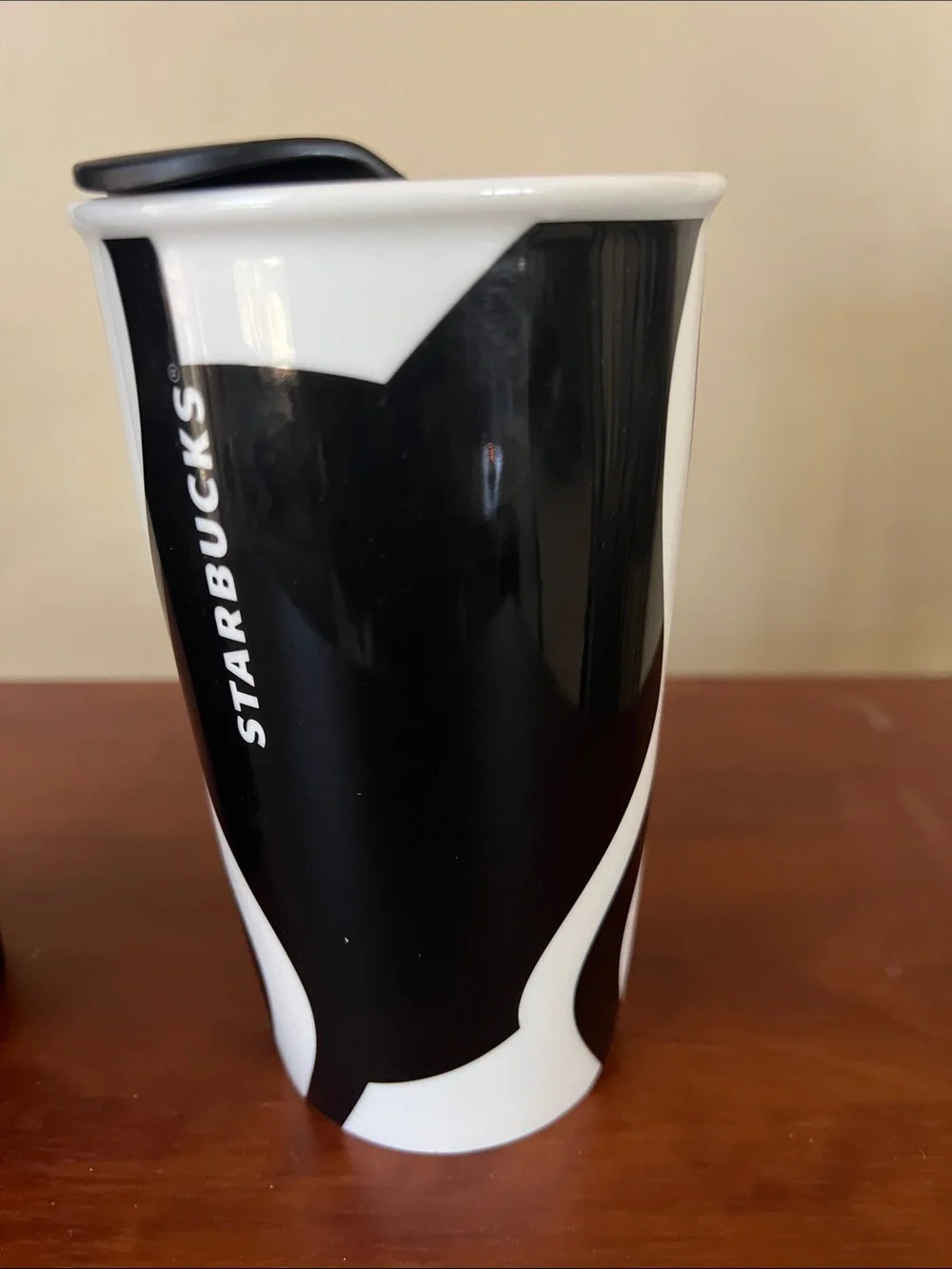 Starbucks Black Ribbed Tumbler and Stylized Face Travel Mug Excellent Condition